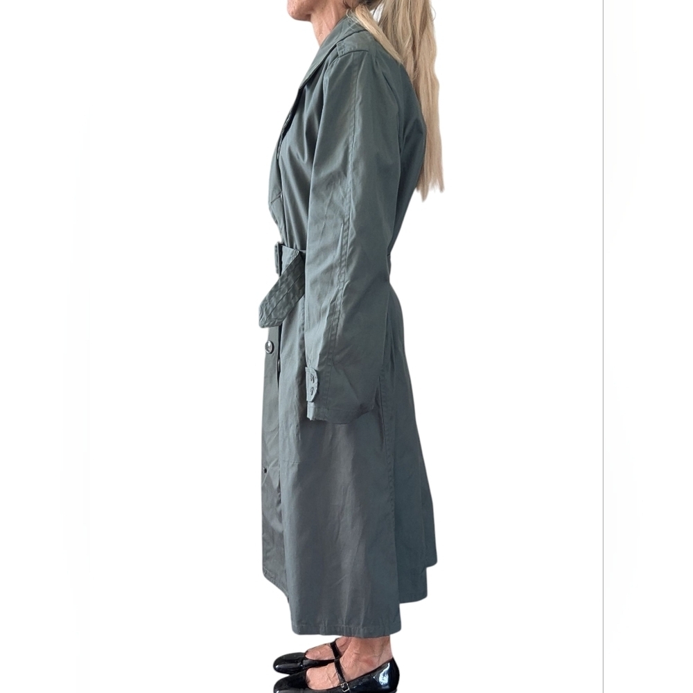 Vintage 1986 US Army Military Trench Coat Belted Raincoat Olive Green 36L - Picture 3 of 9